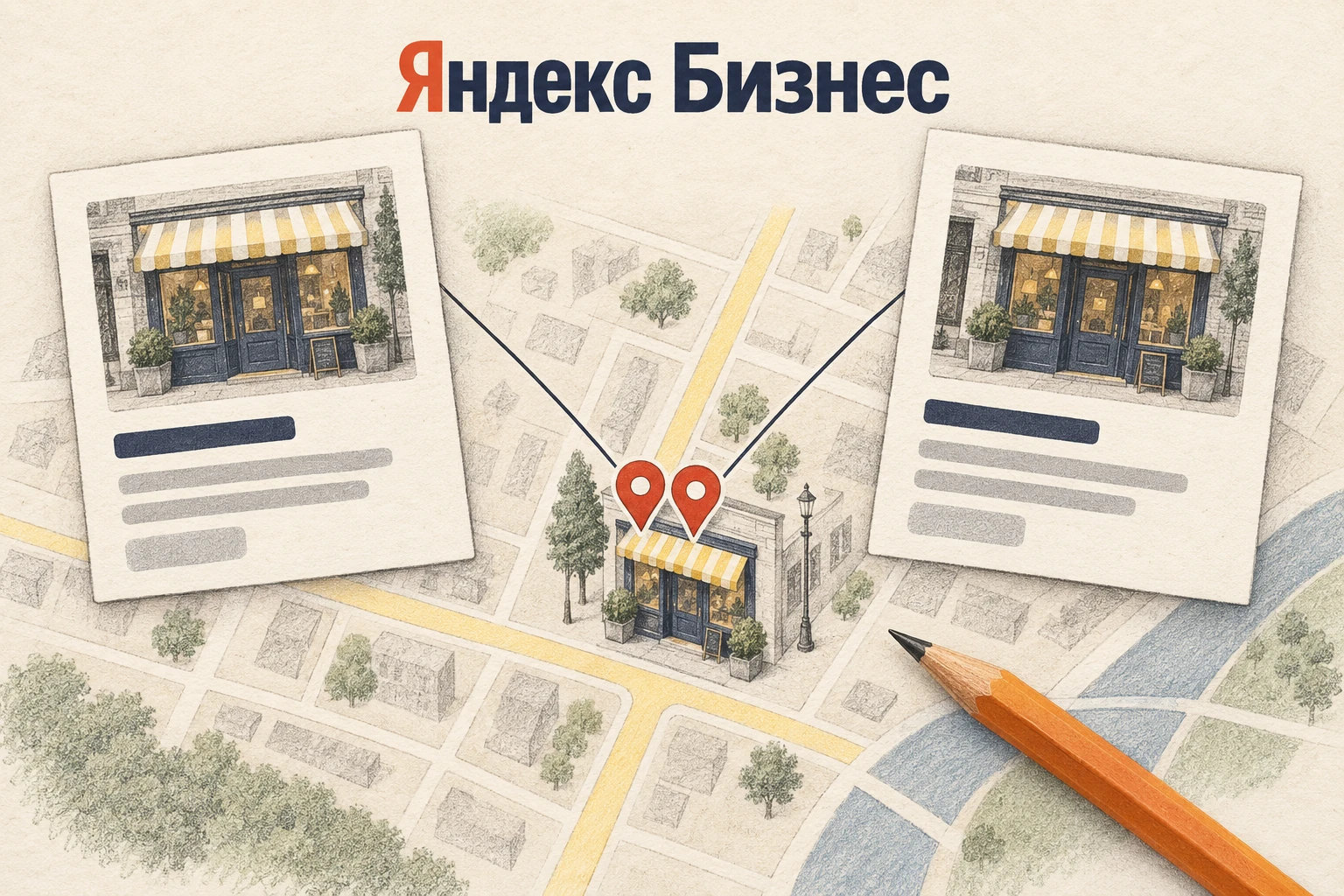 Две карточки компании связаны с одним магазином на карте