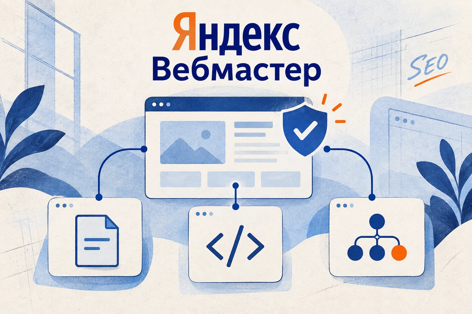 Сайт со знаком подтверждения и три способа доступа: файл, метатег и DNS